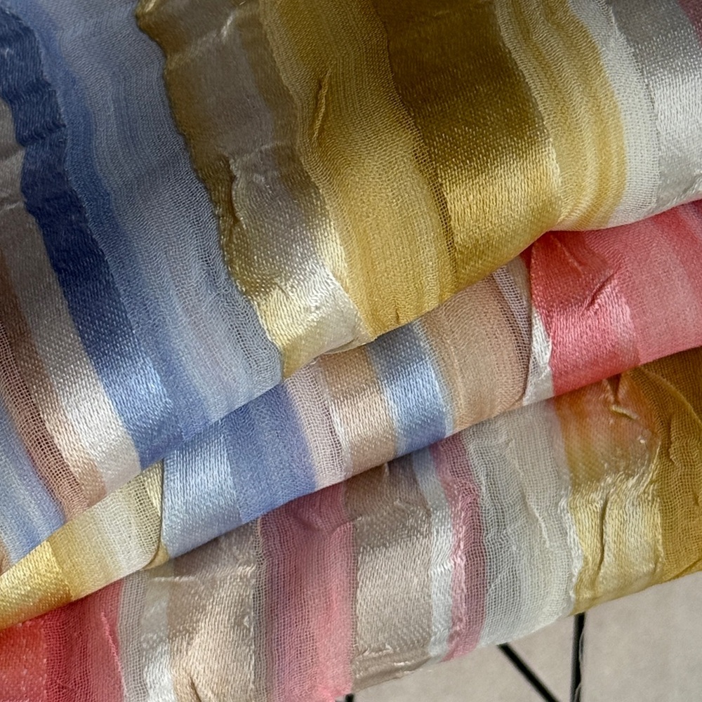 Vintage Crinkle Stripe Fabric – 3 Yards x 54” – Pastel Sheer Plissé – Silk Look - Picture 3 of 15